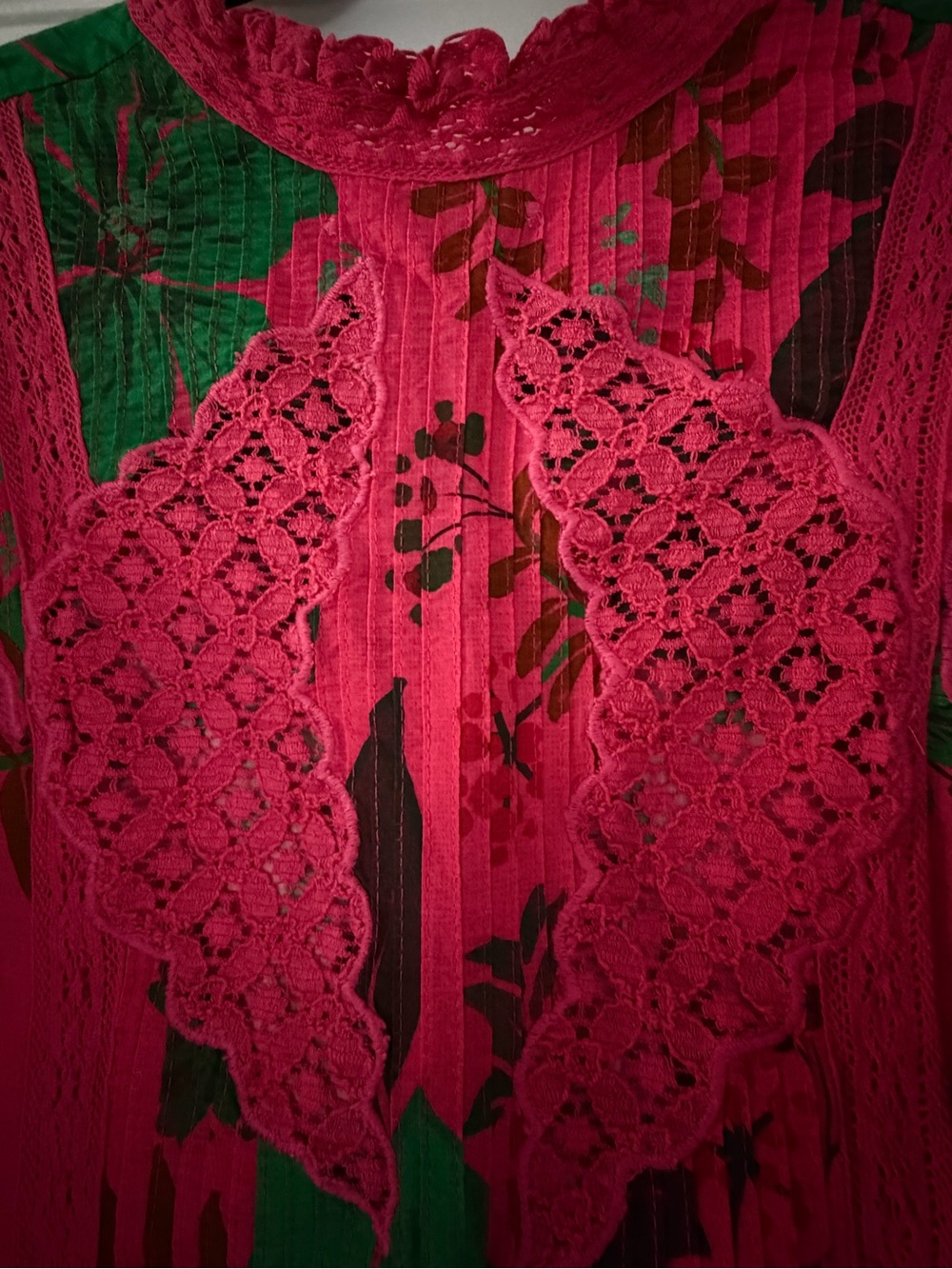 FARM Rio Hot Pink & Green Lace-Trim Puff Sleeve Blouse - Picture 3 of 4